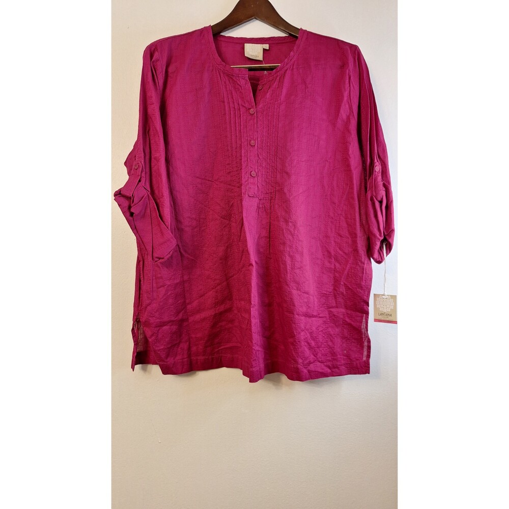 NWT LANTANA CASUALS V NECK ROLL TAB SEMI SHEER SUMMER CAREER BOHO‎ TOP WOMEN XL